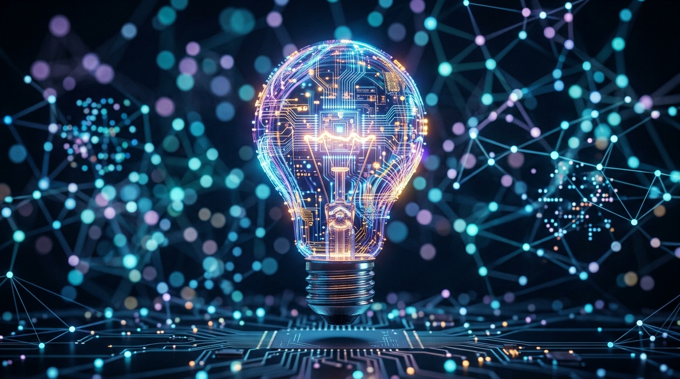 Glowing lightbulb digital network 202607010205