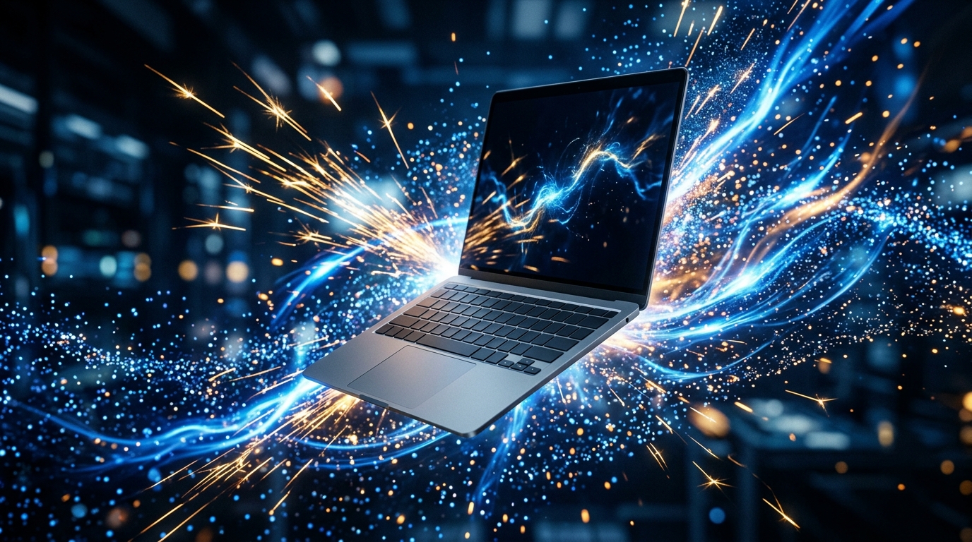 Laptop suspended mid air sparks 202607010233