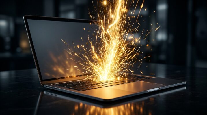 Laptop with electrical sparks 202607010234