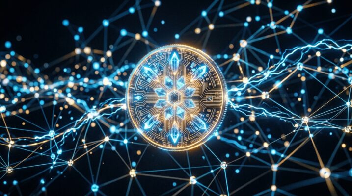 Glowing digital coin blockchain 202607020238